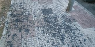 Acera con excrementos de aves, en abril de 2024, en la calle de Salvador Dalí. (Foto: La Crónic@)