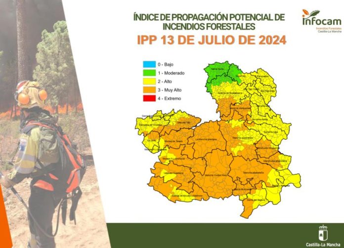 Este era el riesgo de incendios previsto para el 13 de julio de 2024. (Fuente: Infocam)