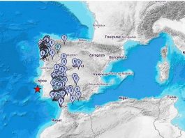 Mapa de intensidades del terremoto registrado al sur de Lisboa. (Fuente: IGN)