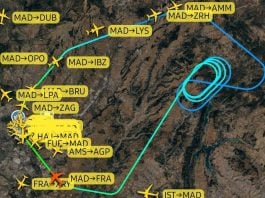 Las evoluciones del avión de air Europa sobre Entrepeñas, reflejadas en Flightradar.