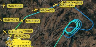 Las evoluciones del avión de air Europa sobre Entrepeñas, reflejadas en Flightradar.