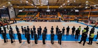 Vista general del acto de la Guardia Civil en el día de la Virgen del Pilar, celebrado este 2024 en el Polideportivo San José.