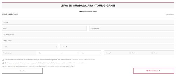 Pantalla que se encuentra quien intenta comprar entradas para Leiva diez meses antes de su concierto en Guadalajara. (Foto: La Crónic@)