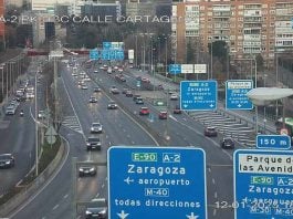 El tramo final de la A-2 casi llegando ya a Madrid, ocupado de nuevo en todos sus carriles. (Foto: DGT)