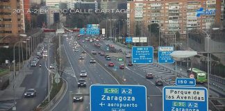 El tramo final de la A-2 casi llegando ya a Madrid, ocupado de nuevo en todos sus carriles. (Foto: DGT)