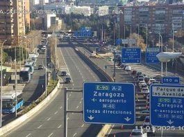 Las obras en la A-2 en su entrada a Madrid, durante la mañana del 11 de enero de 2025. (Foto: DGT)