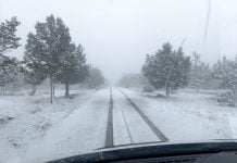 Estado de la carretera de Cobeta a Selas en la mañana del 20 de enero de 2025, bajo la nieve.