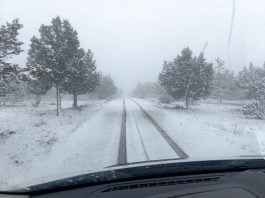 Estado de la carretera de Cobeta a Selas en la mañana del 20 de enero de 2025, bajo la nieve.