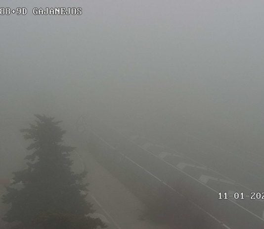 Niebla espesa en la A-2 a la altura de Gajanejos en la mañana del sábado, 11 de enero de 2025. (Foto: DGT)